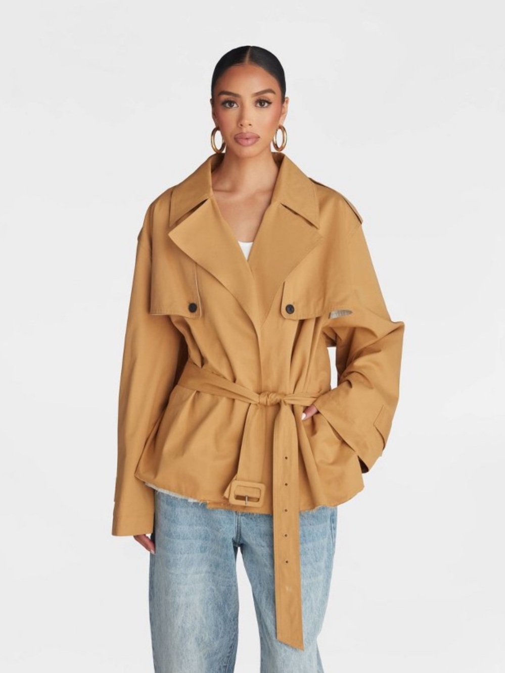 KBB by KAHLANA Women's 'The Belted Cropped Trench Jacket' - Light Brown S